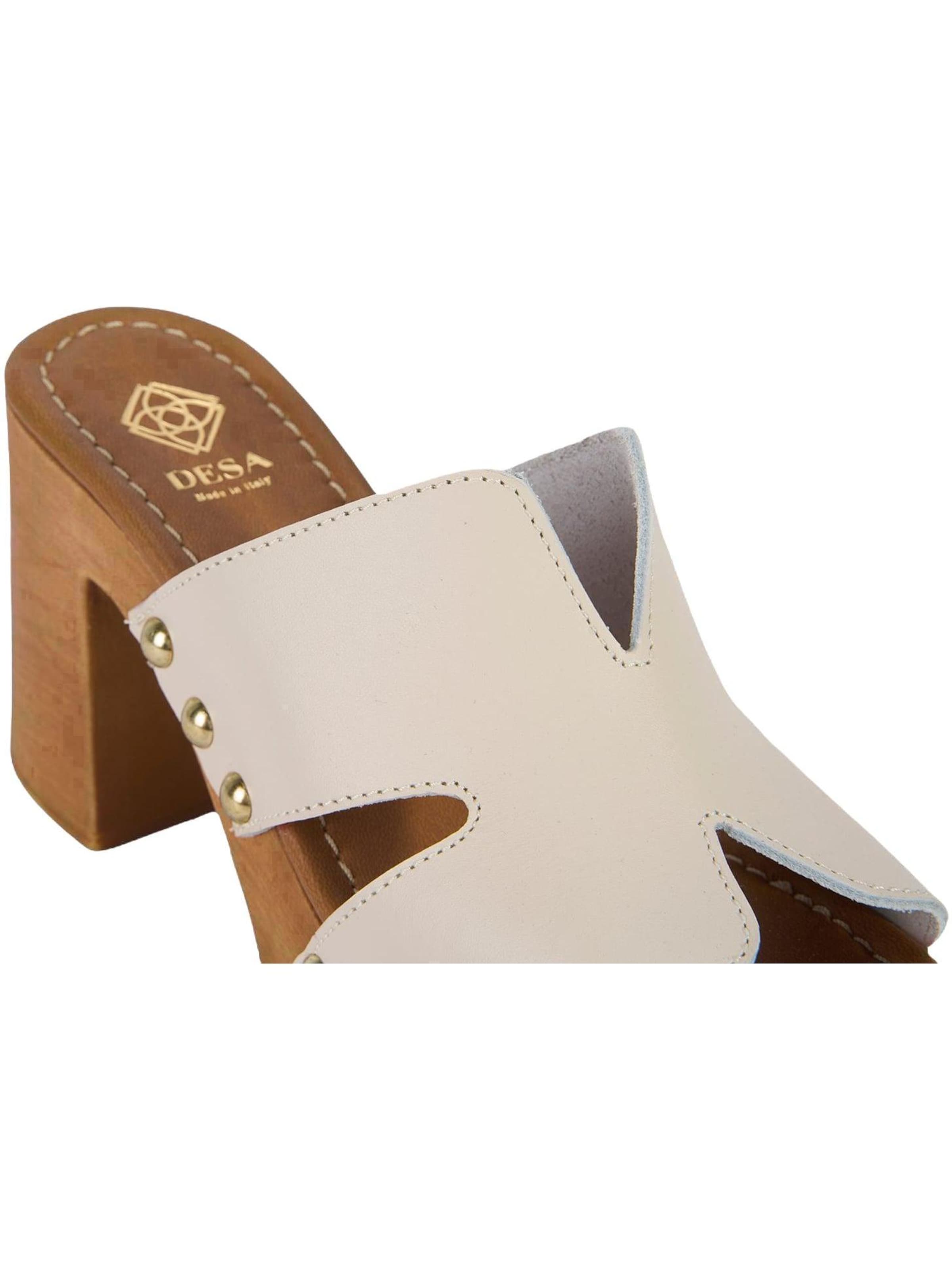 Desa - Zapatillas de casa 'DESA Damen-Plateausandalen aus Leder mit Nietendetail' en blanco