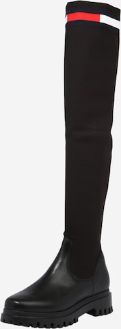 Tommy Jeans Over the Knee Boots in Black: front