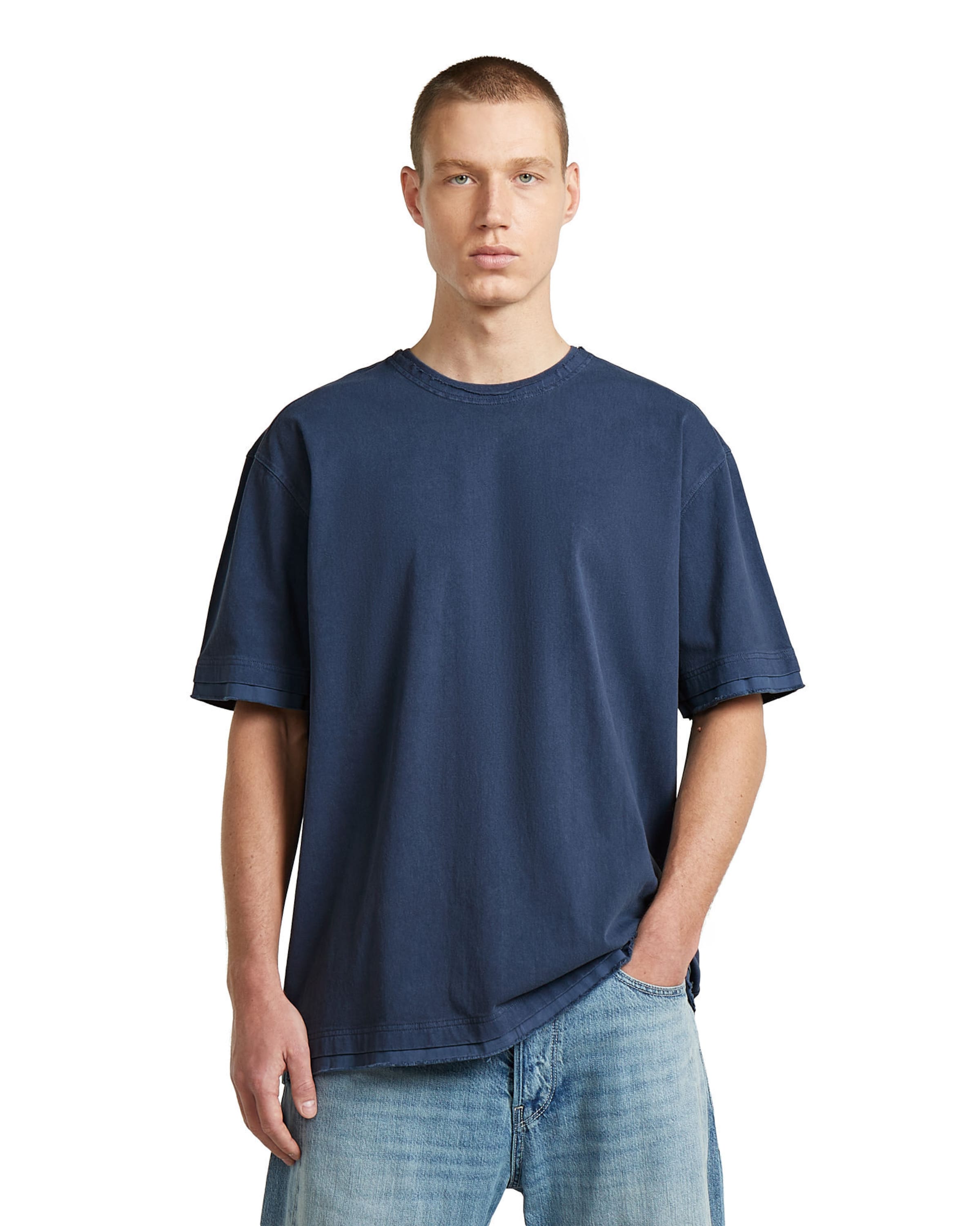 G-STAR Shirt 'Washed Distressed Relaxed T-Shirt' in Blauw: voorkant