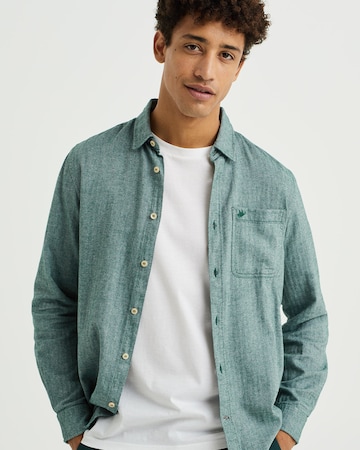 WE Fashion Regular fit Button Up Shirt in Green: front