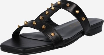 GOLD Mules in Black: front