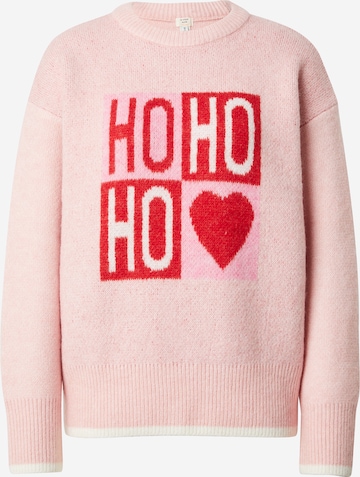 River Island Sweater 'HO HO HO' in Pink: front