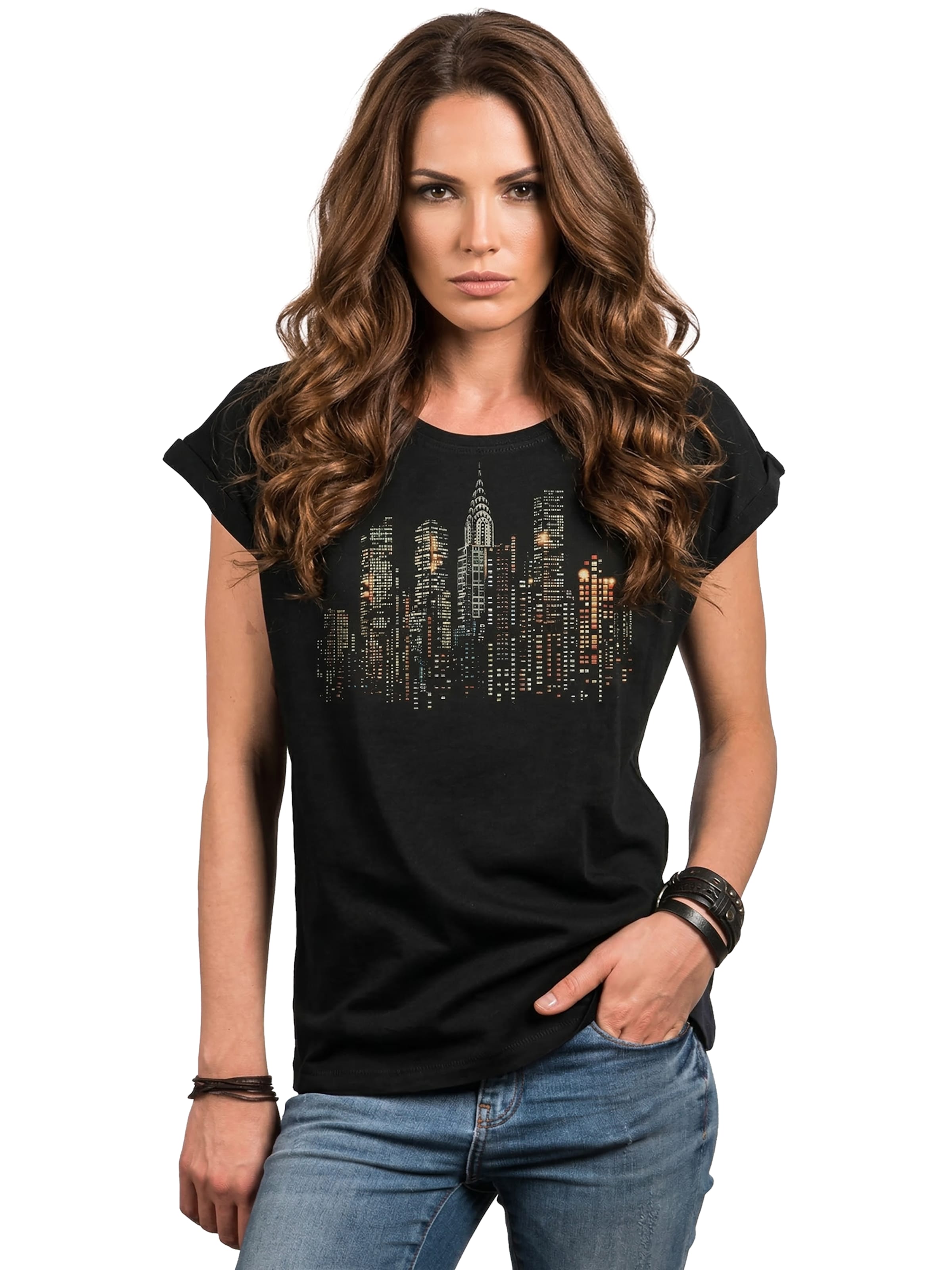 MAKAYA Shirt 'New York Skyline'‌ in Schwarz: Vorderseite