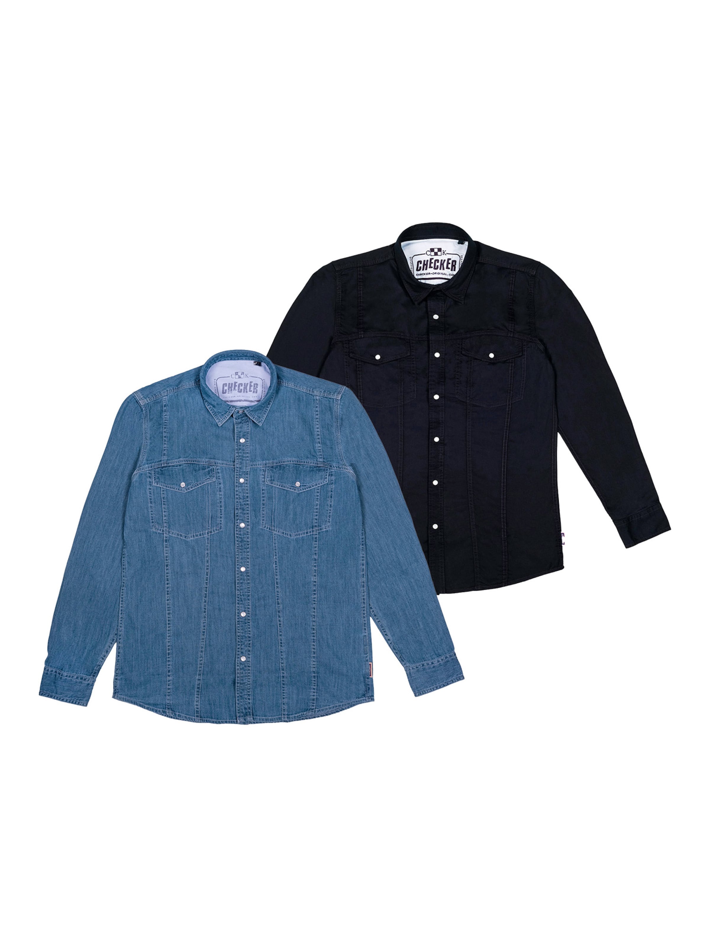 Checker Regular Fit Hemd ' Dynasty Denim ' in Blau: Vorderseite