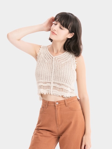 AIKI KEYLOOK Broderad topp i beige: framsida