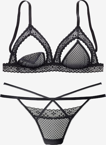 PETITE FLEUR GOLD Triangel Set: Ouvert-BH + String in Schwarz: predná strana