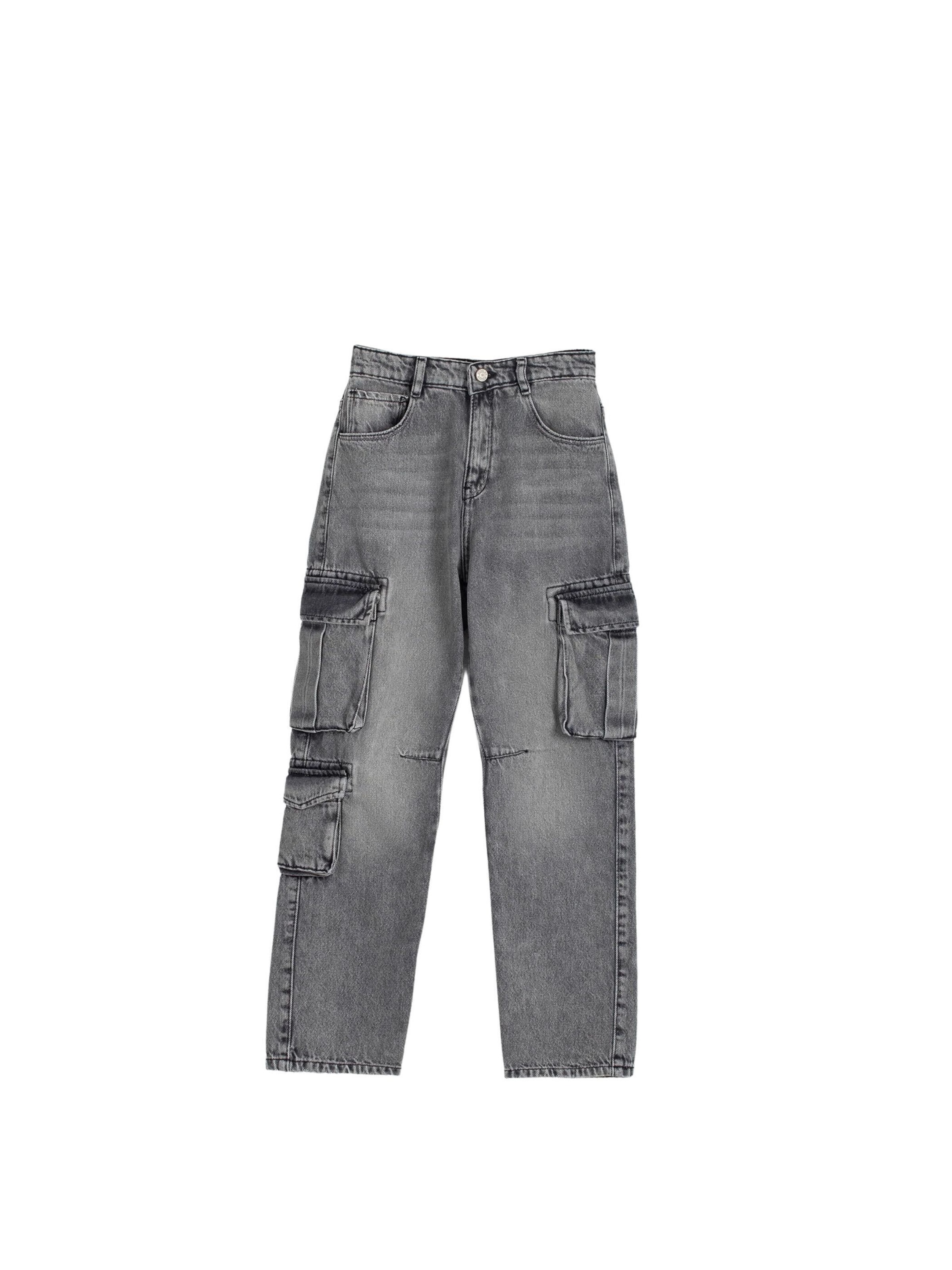 Solang Regular Hose Denim-Cargo-Hose mit Cargotaschen in Grau: Vorderseite