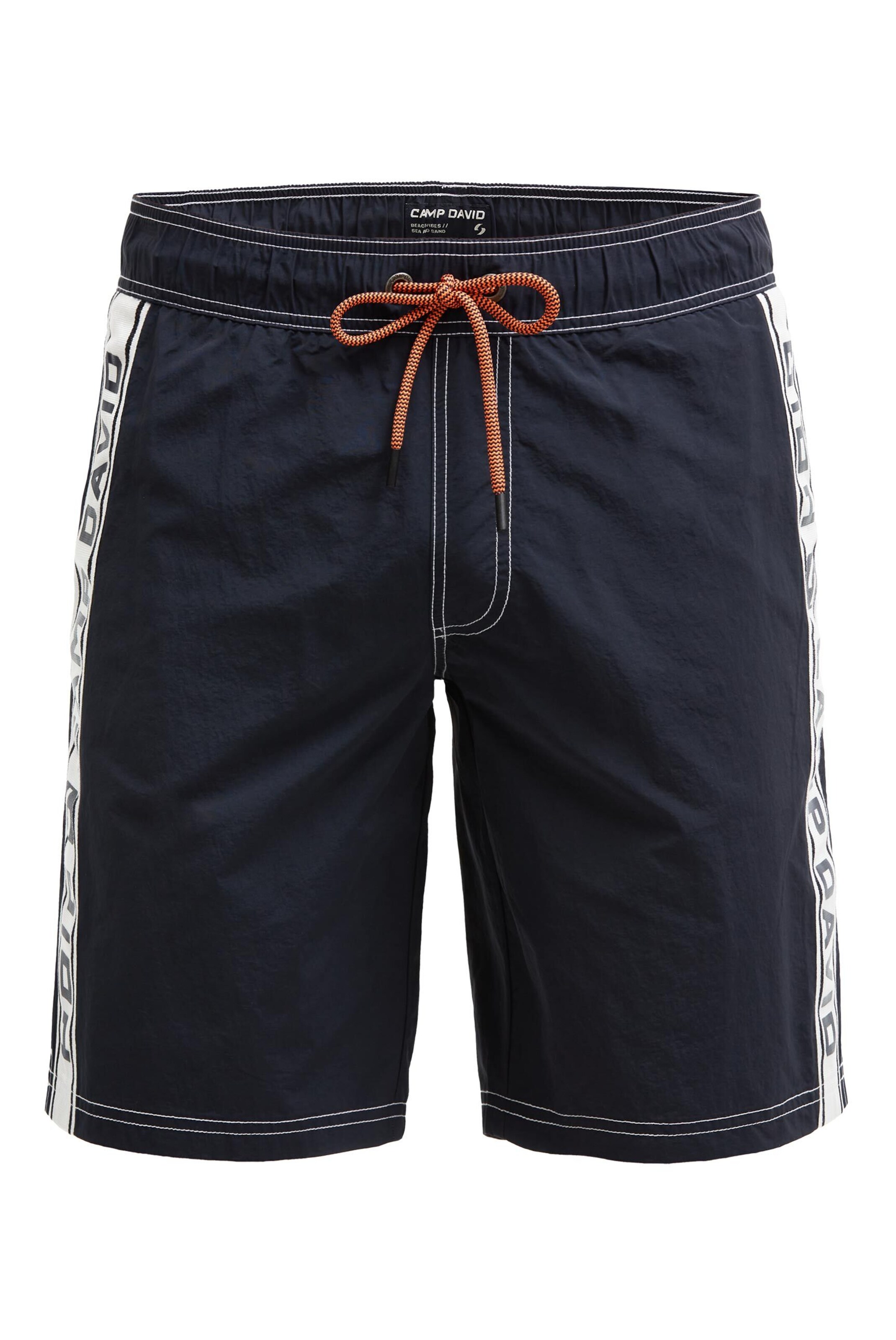 CAMP DAVID Lange Badeshorts mit Logo-Tapes in Blau: Vorderseite