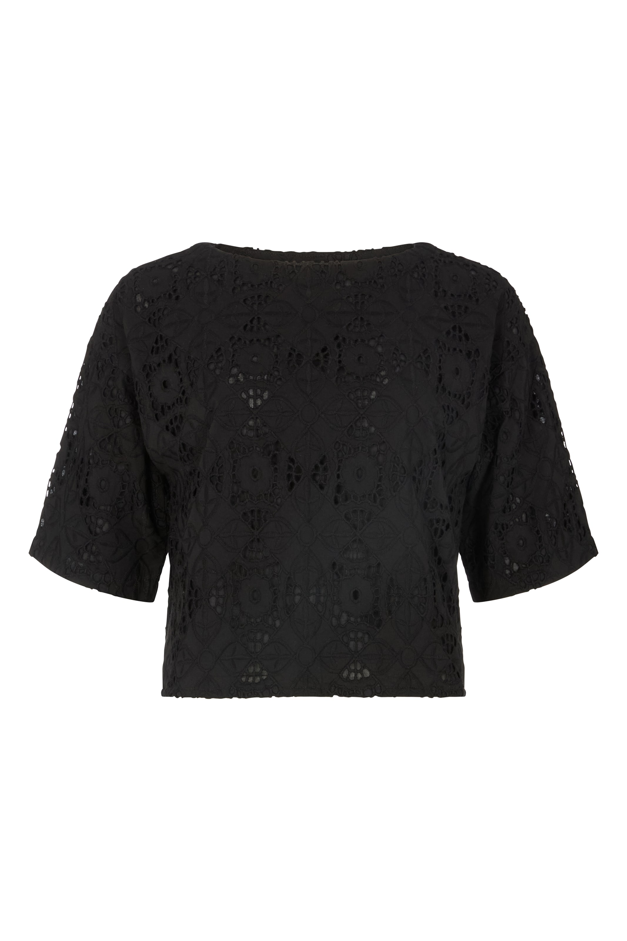 RAFFYA Bluse 'Opal Broderie Anglaise' in Schwarz: Vorderseite
