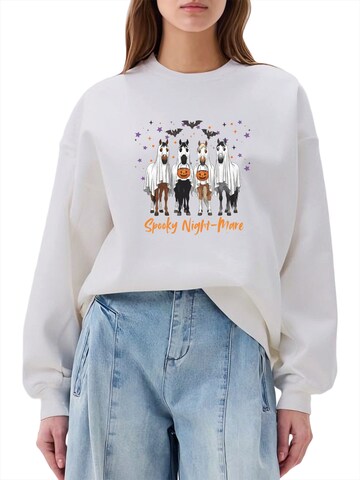GORHEY Oversized trui 'Women's Pullover with Horse Print, Loose Fleece Pullover for Halloween' in Wit: voorkant