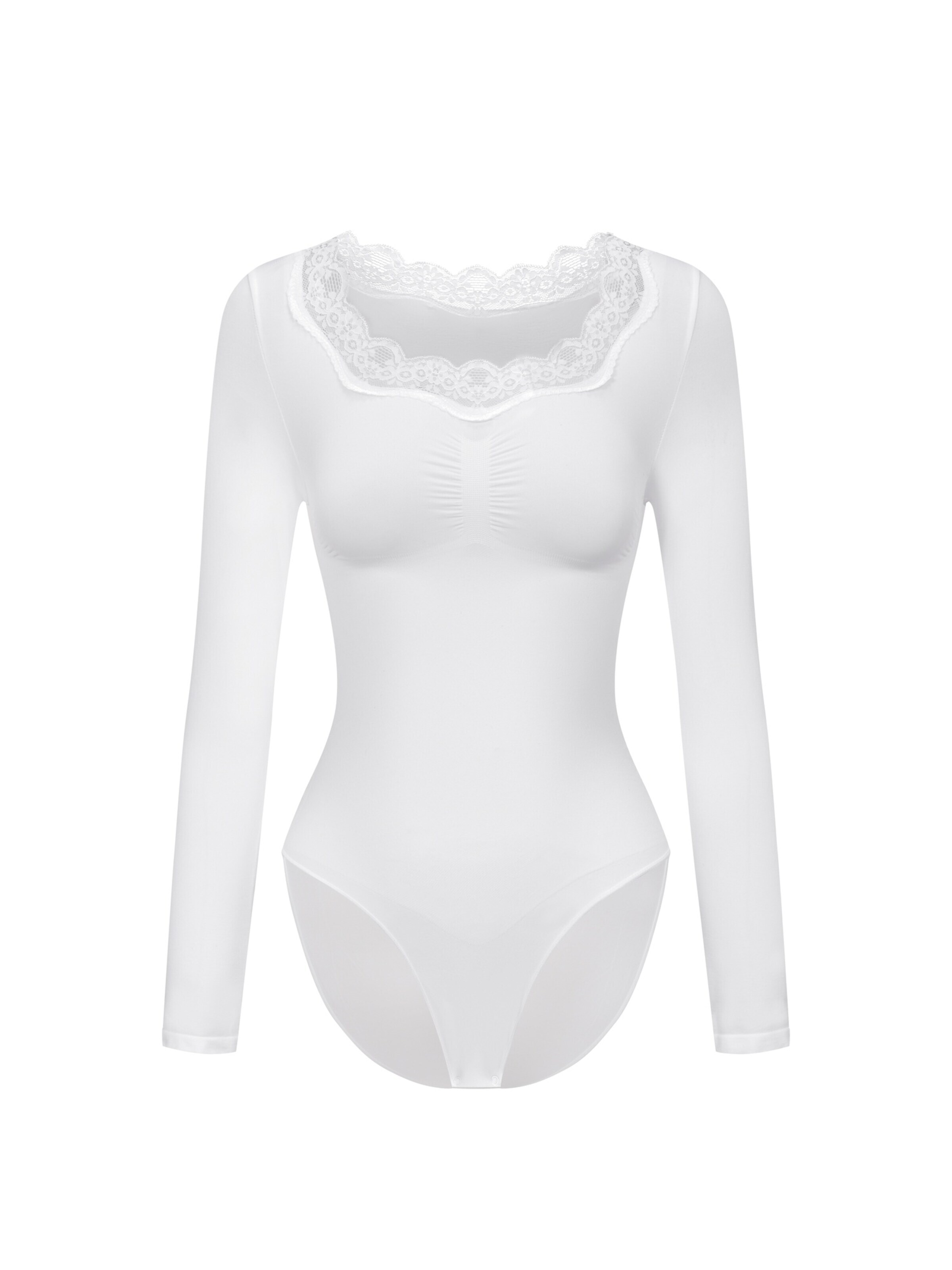 cfab - Body modelador 'Lace Bodysuit Sculpting Shapewear Longsleeve mit Slip' em branco: frente