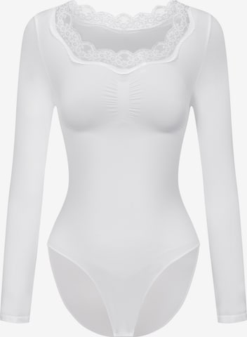 cfabBodi za oblikovanje 'Lace Bodysuit Sculpting Shapewear Longsleeve mit Slip' - bijela boja: prednji dio