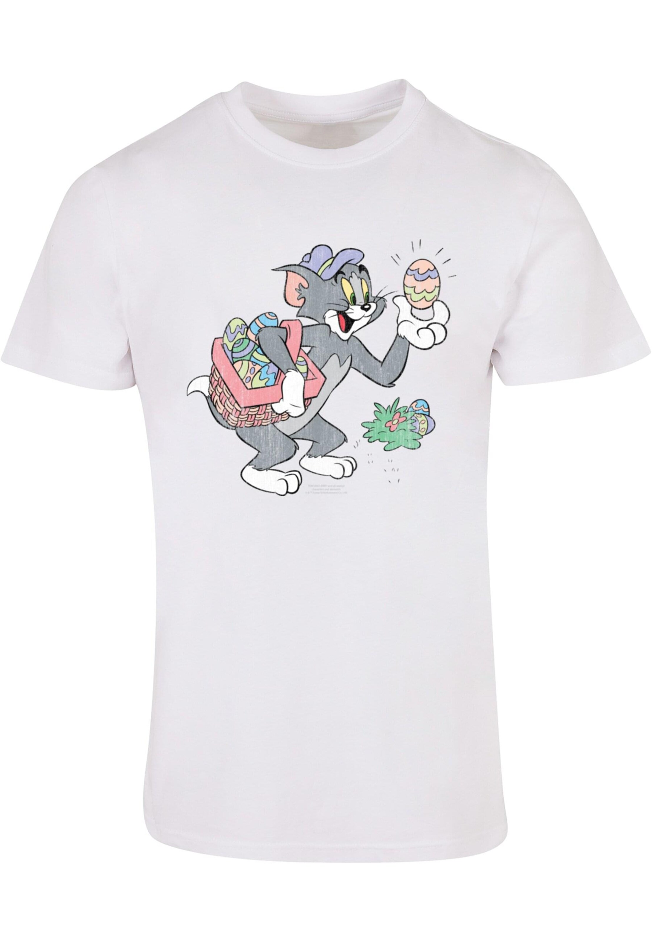 ABSOLUTE CULT Shirt 'Tom And Jerry - Tom Egg Hunt' in Wit: voorkant
