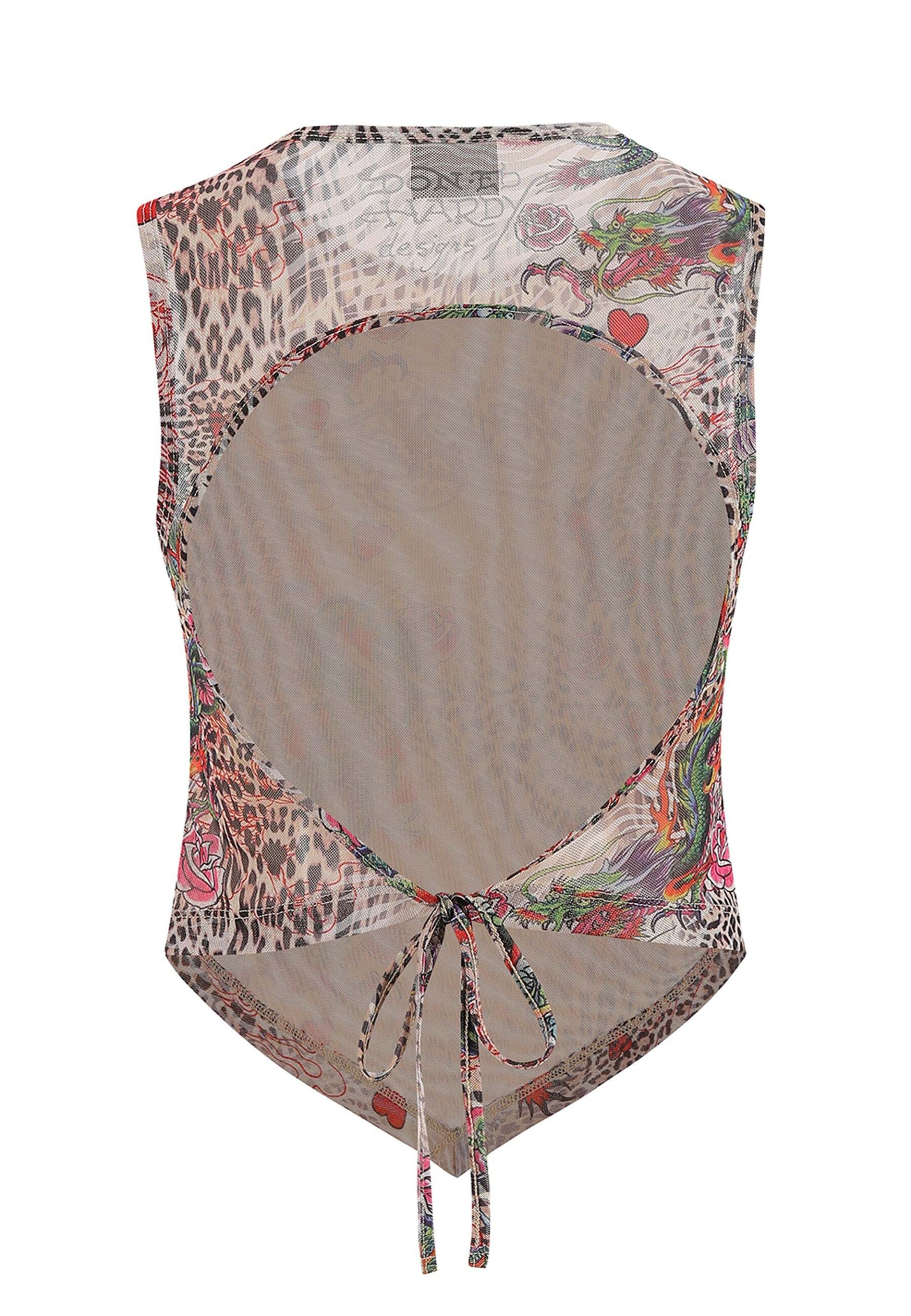 Ed Hardy - Blusa 'Dragon Repeat' en beige