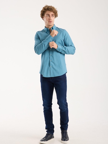 Slim fit Camicia business 'Sport Poplin Stretch Man Shirt Green Orange' di 7Camicie in verde