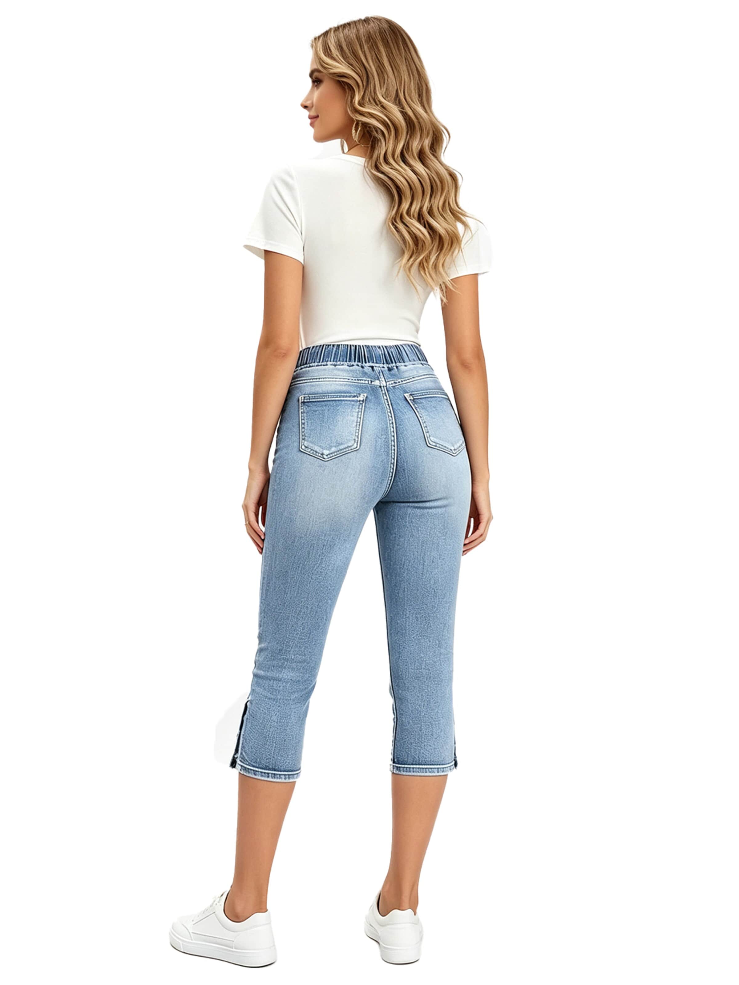 KoJooin Slimfit Jeans 'Damen Stretch-Jeans mit Gummibund, Tunnelzug und 7/8-Länge – Bequeme, lässige Denimhose'‌‌‌‌‌‌‌‌‌ in Blau