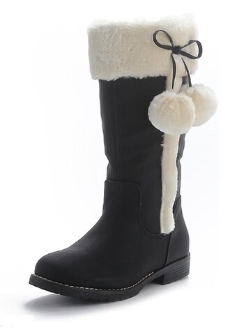 Pogolino Boots 'Damen Stiefel warm gefüttert Boots mit Bommel Winter Schuhe BH200'‌ in Schwarz: Vorderseite
