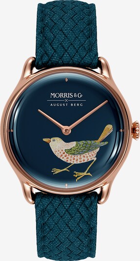 August Berg Analoog horloge 'MORRIS & CO Rose Gold Bird Indigo Perlon 30mm' in de kleur Blauw / Indigo / Rose-goud, Productweergave