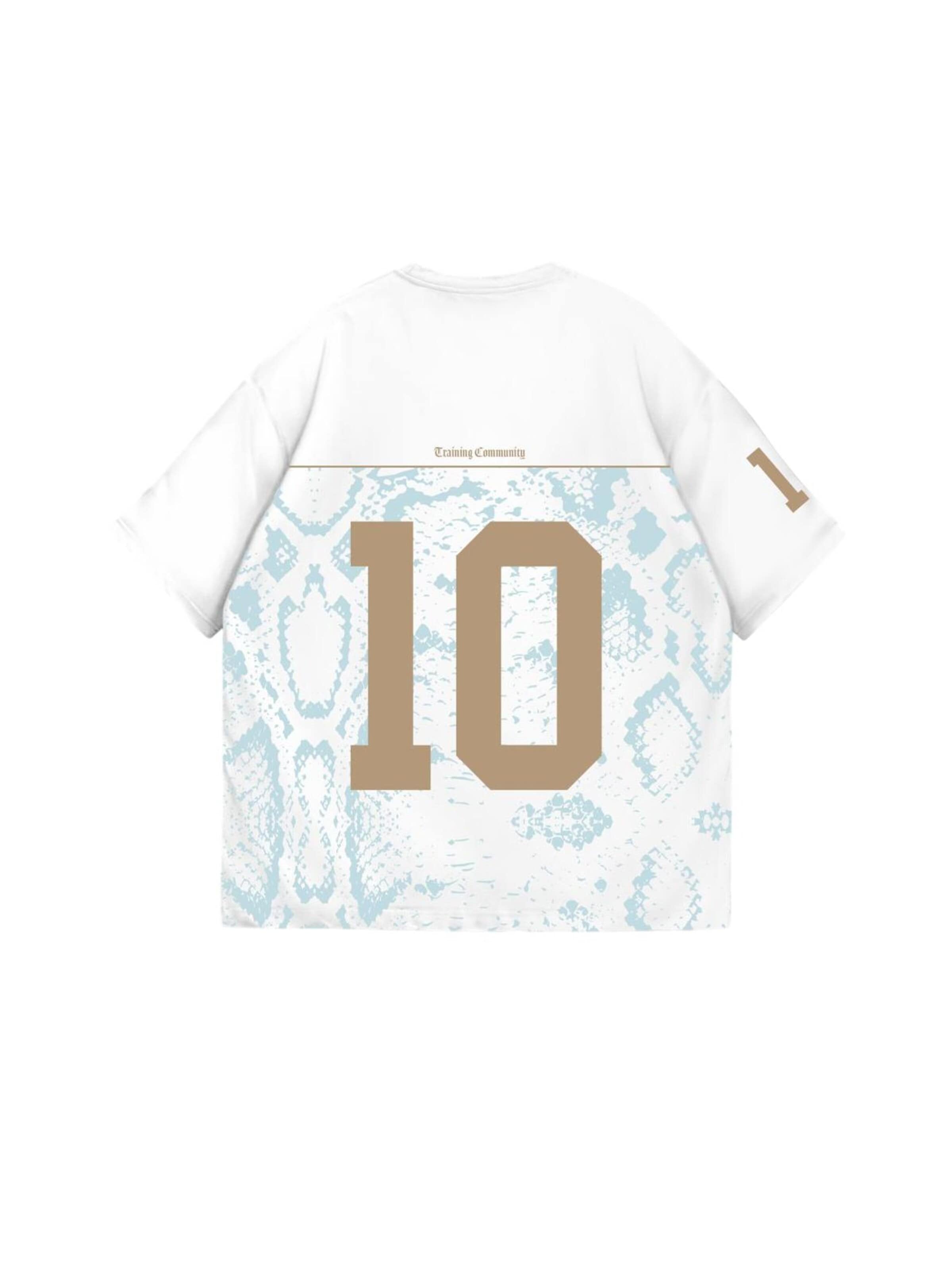 Kleidermafia Shirt 'Oversize Brooklyn T-shirt - Ecru and Turquoise' in Beige: voorkant