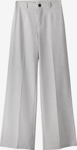 Bershka Wide leg Trousers with creases in Grey: front