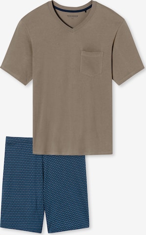SCHIESSER Pyjama kort ' V-Ausschnitt - Comfort Essentials ' in Bruin: voorkant