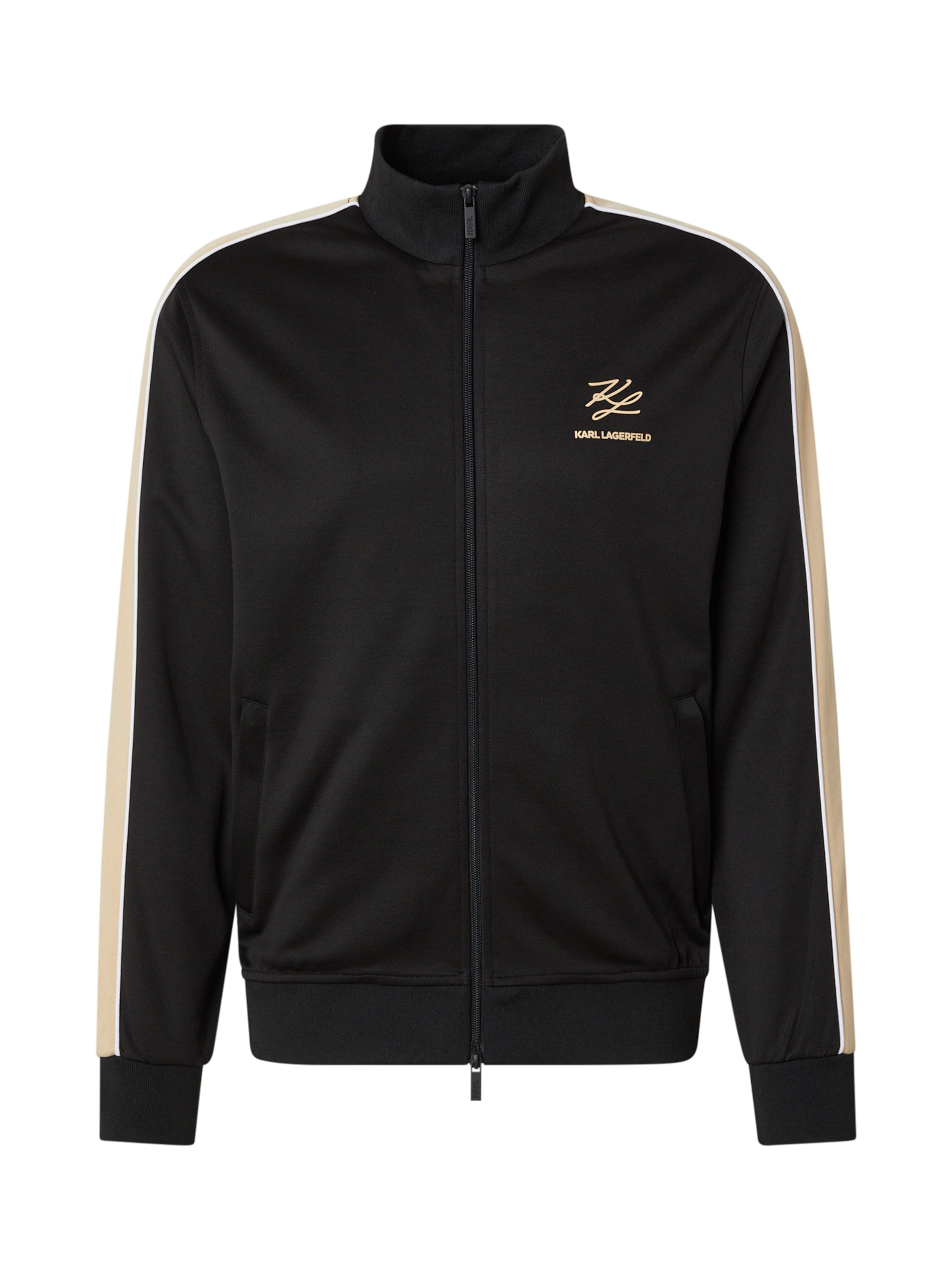 Džemperis iš Karl Lagerfeld, spalva – smėlio spalva / juoda / balta, Prekių apžvalga