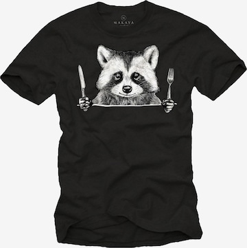 MAKAYA Shirt 'Waschbär Gabel' in Black: front