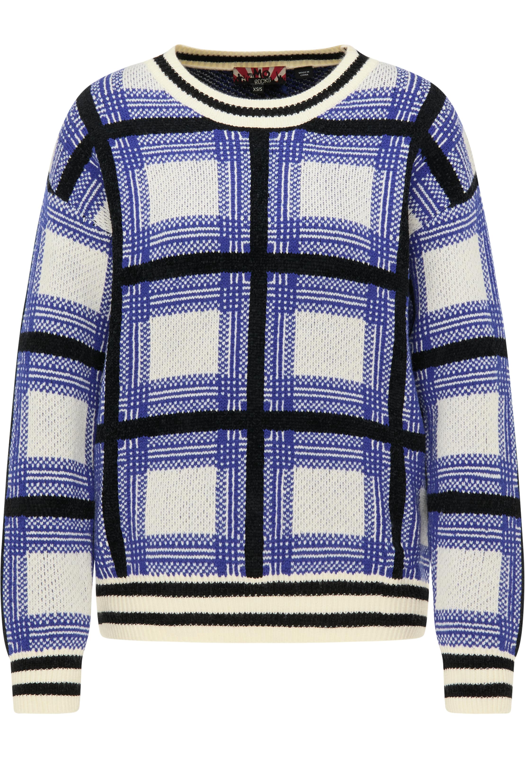 myMo ROCKS Pullover in blau / schwarz / weiß, Produktansicht