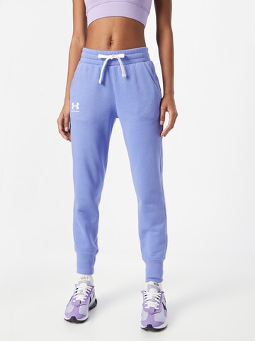 UNDER ARMOUR - Tapered Calças de desporto 'Rival' em azul: frente