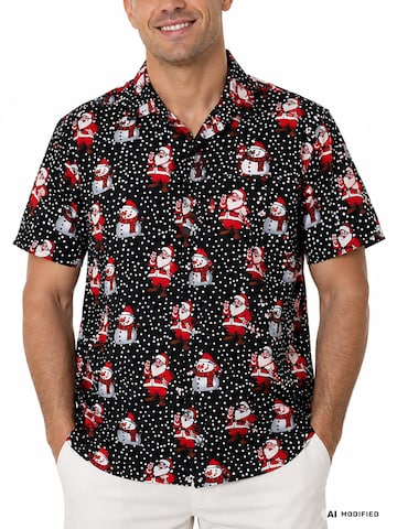Regular fit Camicia 'Christmas Santa Likes' di King Kameha in nero