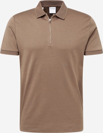 T-Shirt 'FAVE' SELECTED HOMME en marron : devant