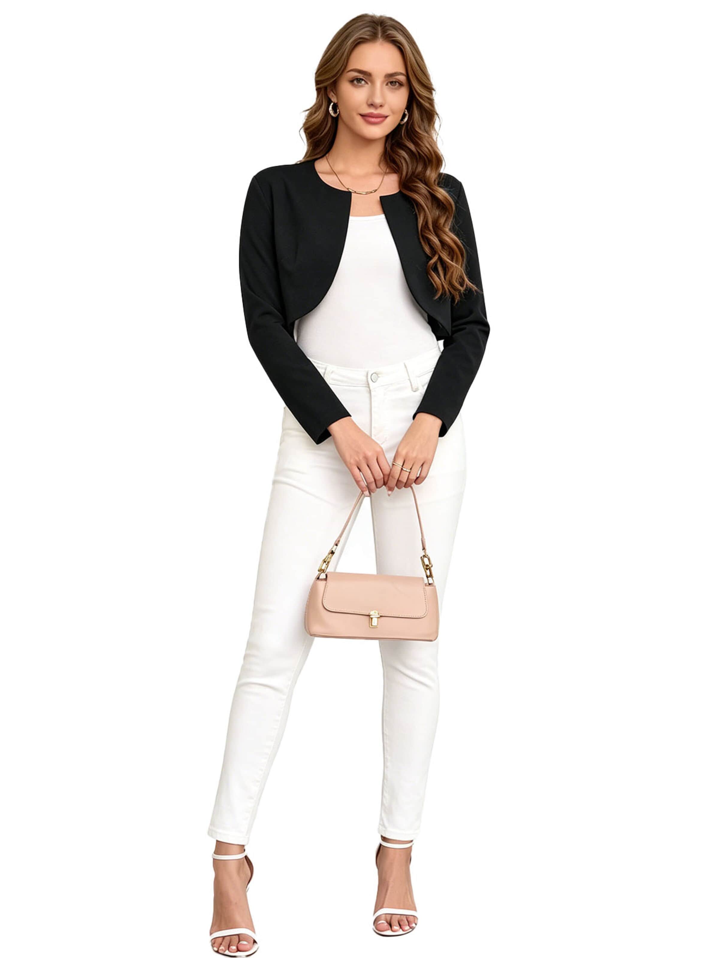KoJooin Marynarka 'Kurzer, leichter Damen-Cardigan mit Rundhalsausschnitt und langen Ärmeln – eleganter Überwurf' w kolorze czarny