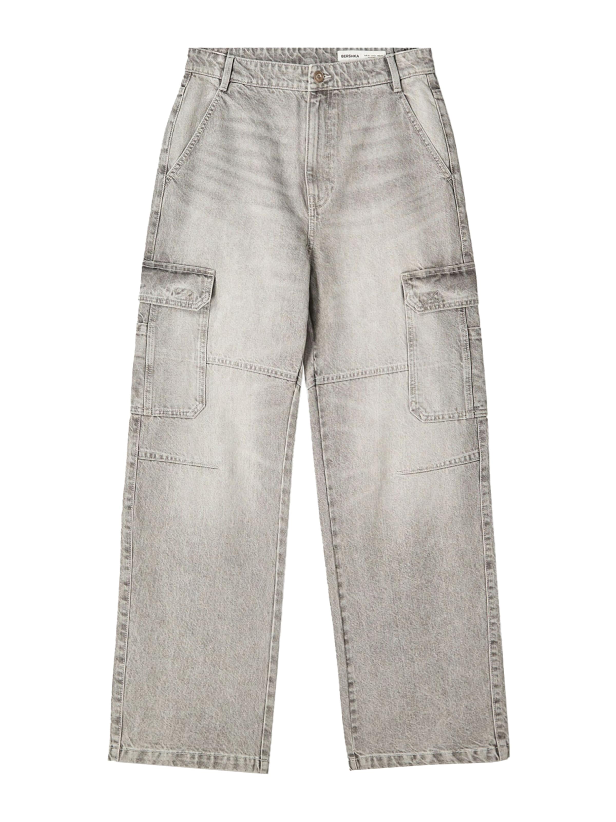 Bershka Baggy Cargojeans in Grau: Vorderseite