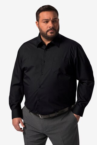 Men Plus Comfort fit Button Up Shirt in Black: front