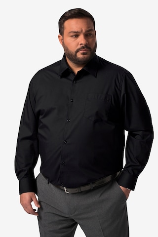 Men Plus Comfort fit Overhemd in Zwart: voorkant