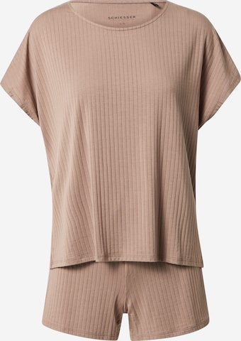 SCHIESSER Short Pajama Set in Brown: front