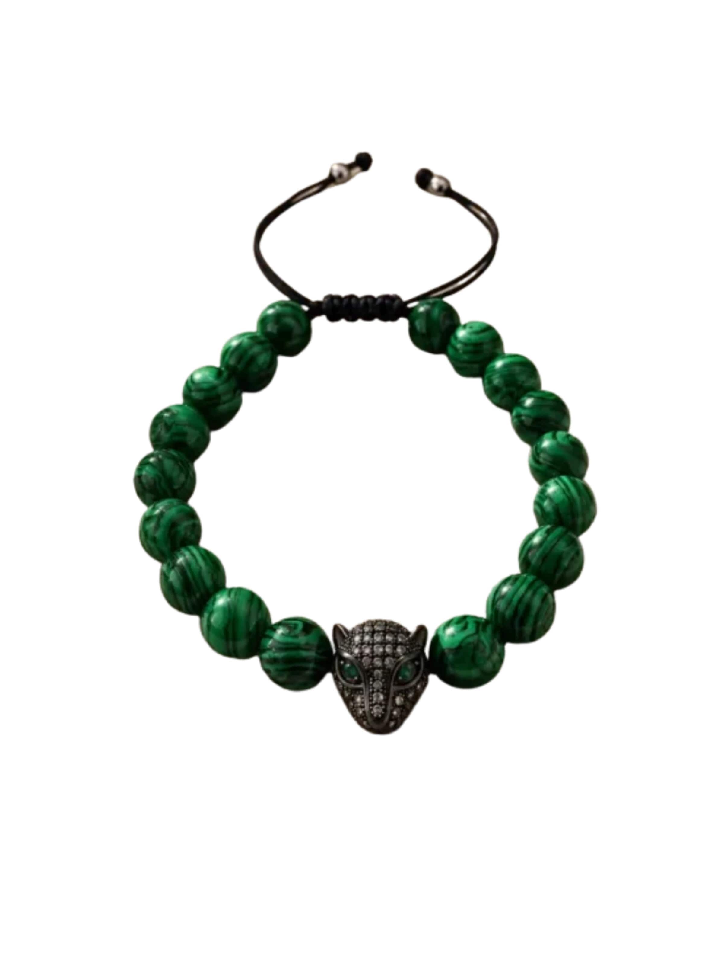 Braccialetto 'Malachite Panther Beaded Bracelet' di THE GEM STORIES JEWELRY in verde: frontale