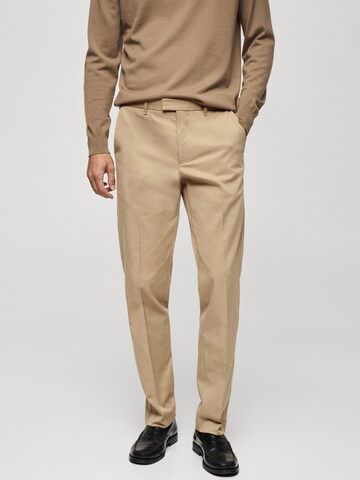 MANGO MAN Regular Trousers with creases 'NICCO' in Beige: front