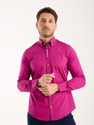Camicia 'Donatello Iconic Poplin Stretch Man Shirt Red' di 7Camicie in lilla: frontale