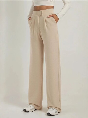 Hiccup Wide leg Bandplooibroek in Beige: voorkant