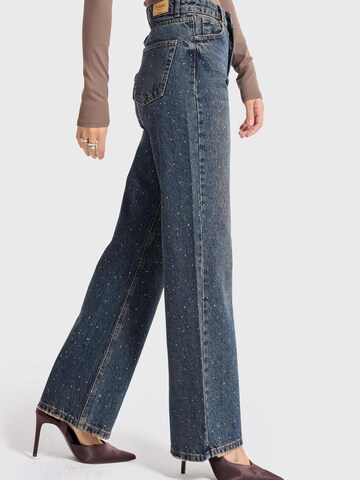 IT'S BASIC Regular Jeans 'Rhinestone Straight High Rise Jeans' in Blauw