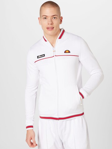 ELLESSE Athletic Zip-Up Hoodie 'Tommie' in White: front