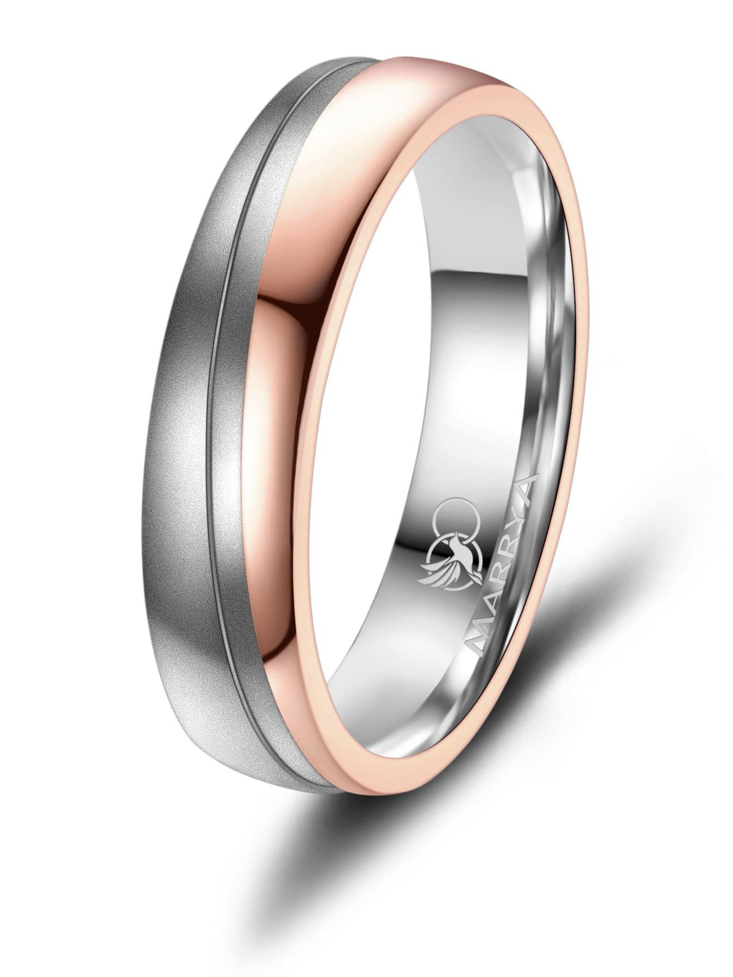 MARRYA Ring 'MARRYA ES-33 Eheringe aus Edelstahl - Silberfarben & Rosé'‌‌‌ in Silber: Vorderseite