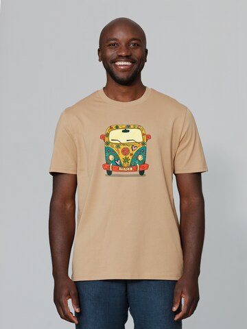 T-Shirt ' Hippies Bus ' Watapparel en beige : devant