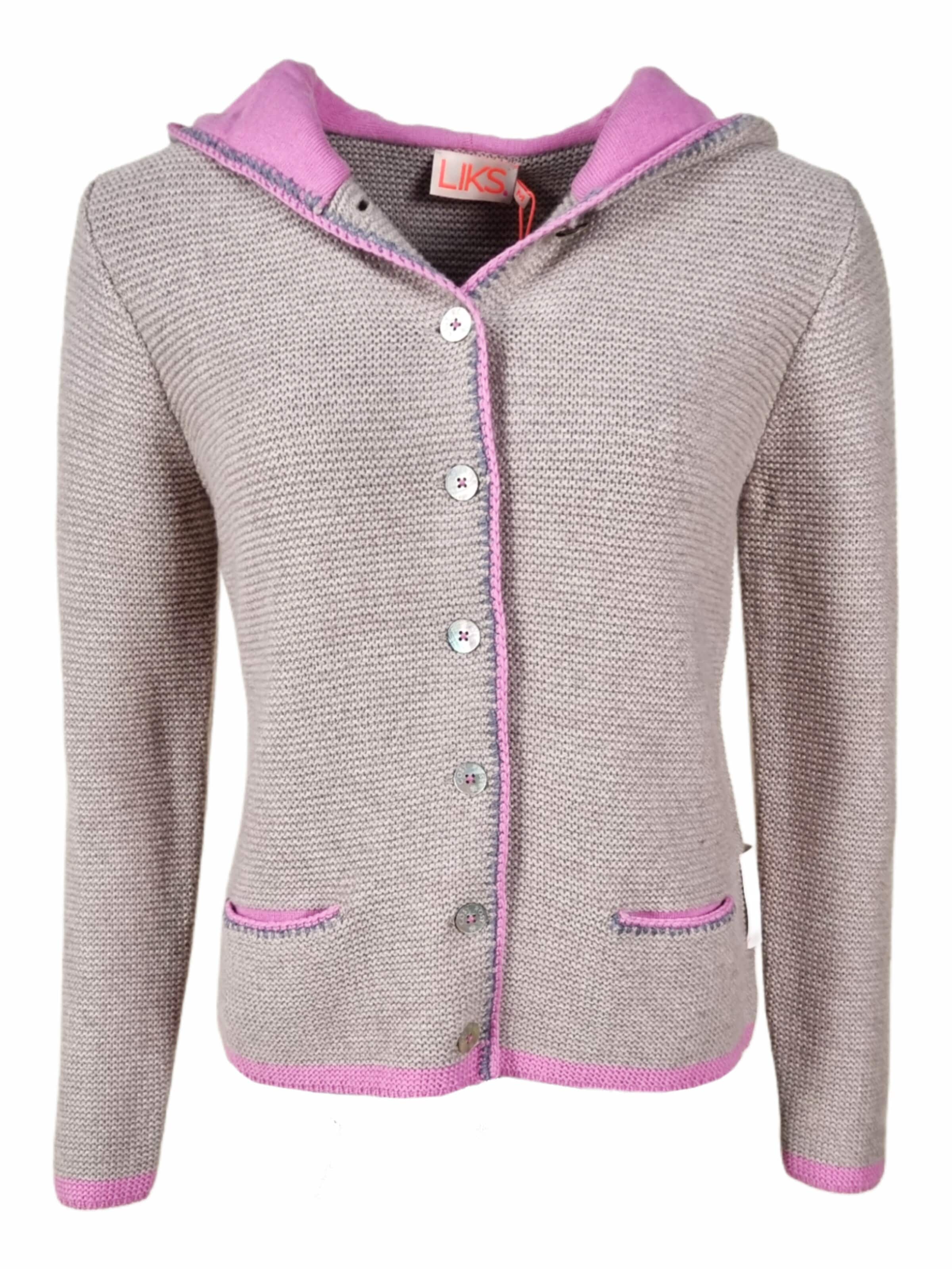 LIKS. Munich Gebreid vest 'Stricktrachtenjacke mit Kapuze und Stickerei - TeresaC' in Beige: voorkant