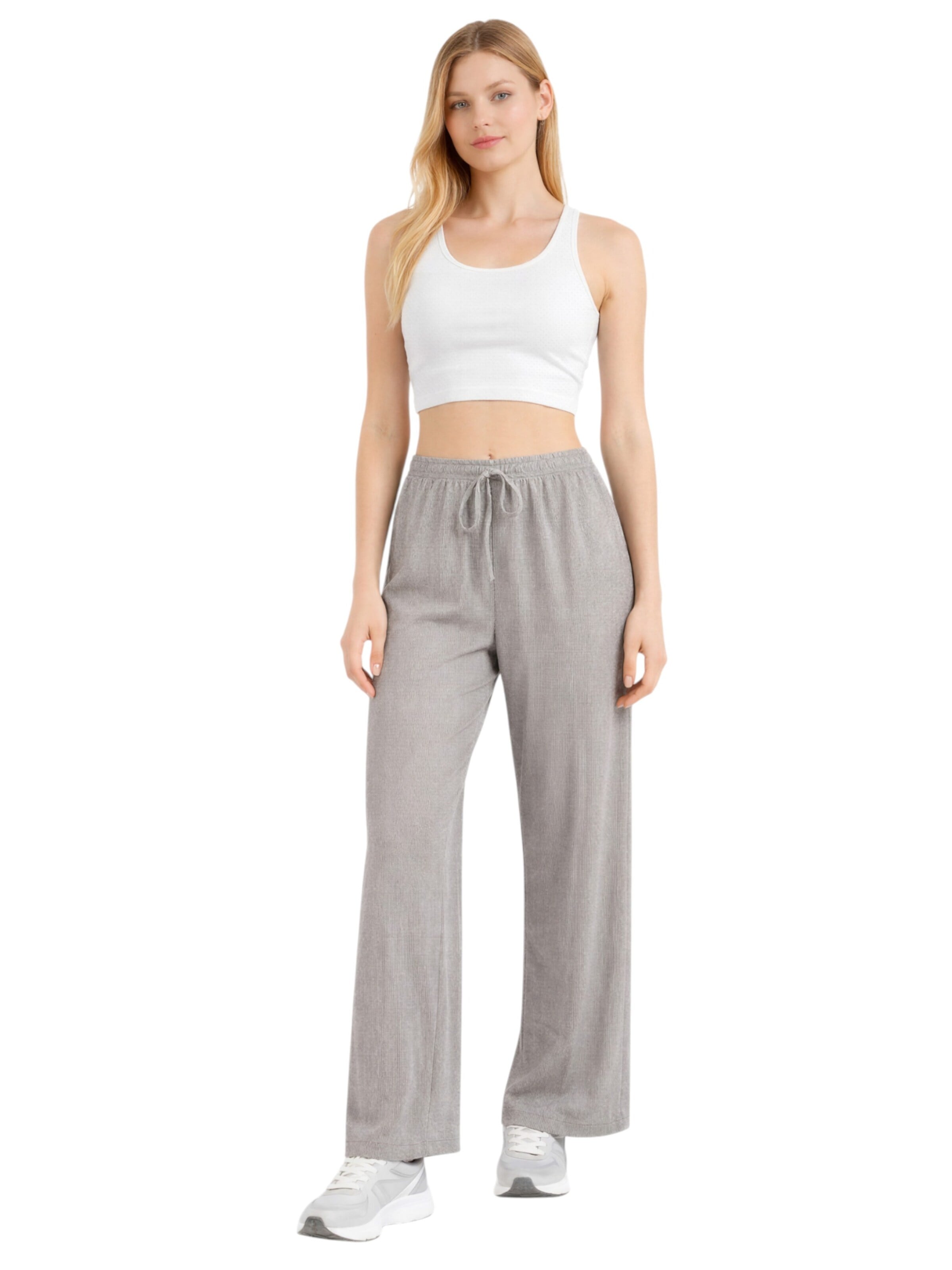 Wide Leg Pantalon 'FLORYN – Palazzohose Crinkle' fashionshowcase en gris : devant