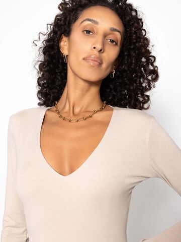 SASSYCLASSY Shirt Bodysuit in Beige