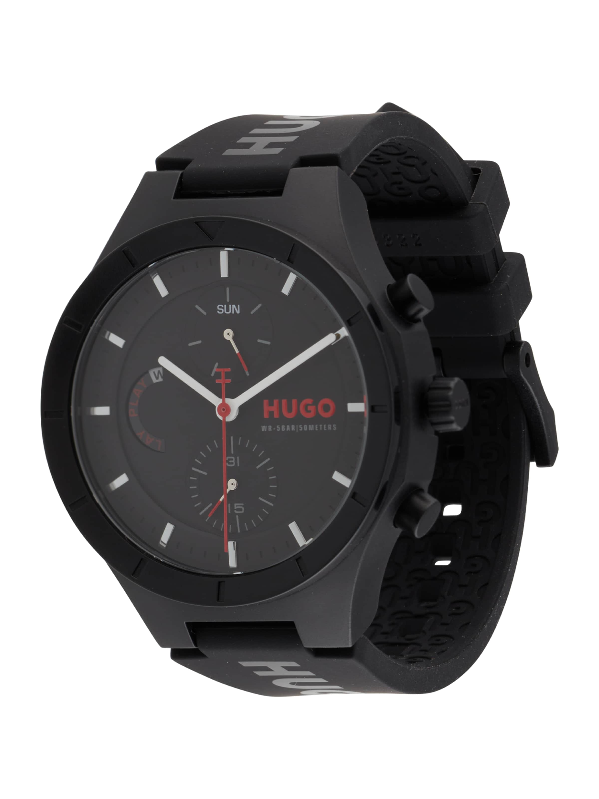 HUGO Аналогов часовник 'LIT' в черно: отпред