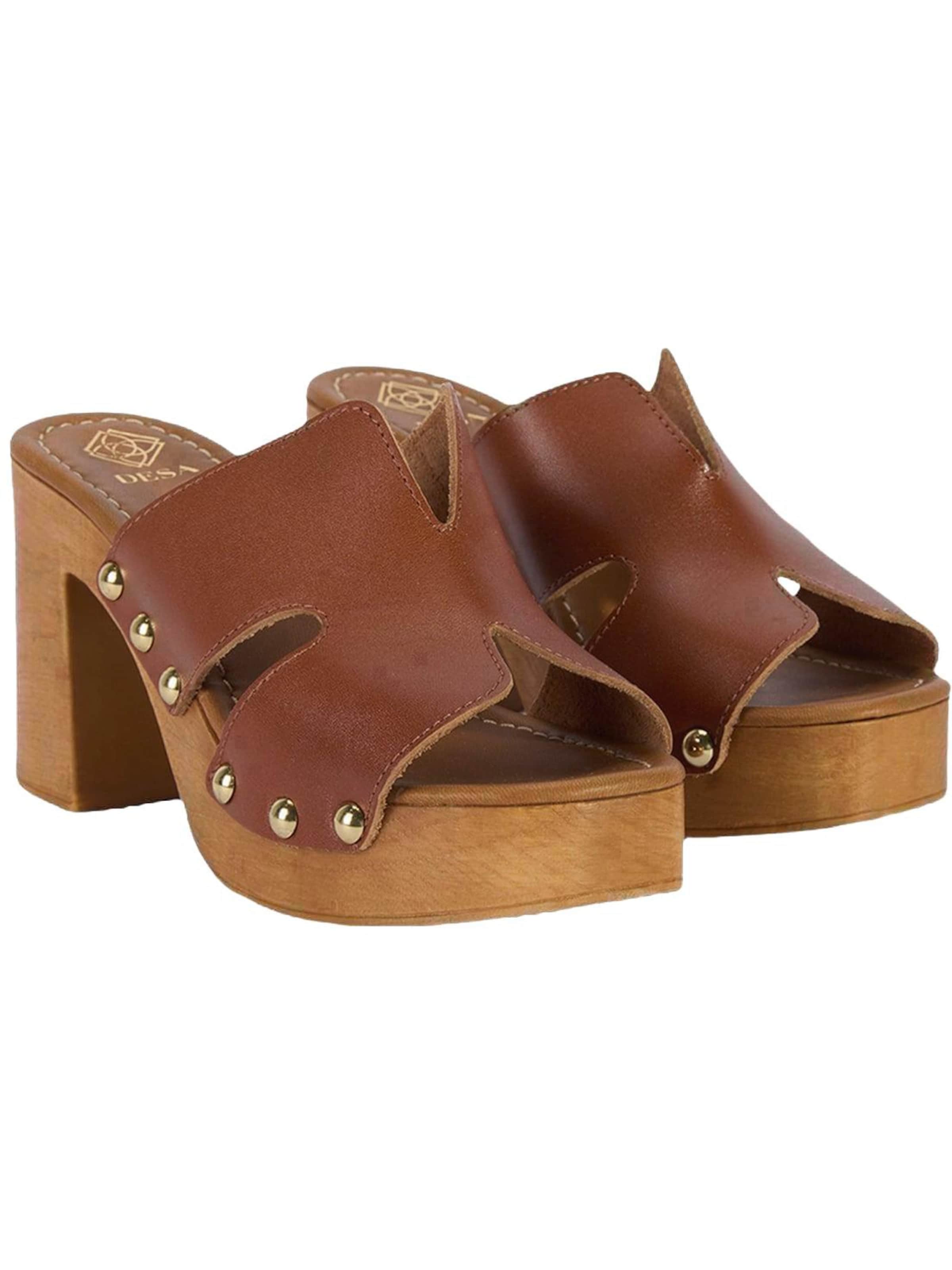 Desa - Zapatillas de casa 'DESA Damen-Plateausandalen aus Leder mit Nietendetail' en marrón