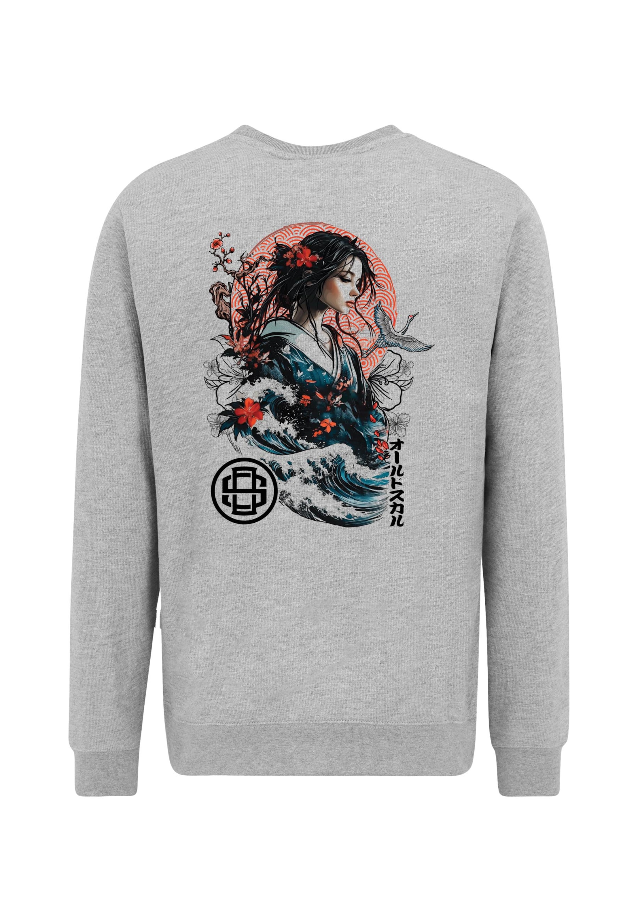 Oldskull Sweatshirt 'Asian Blossom Queen' in Cyan blue / Grey / Lobster / Black, Item view